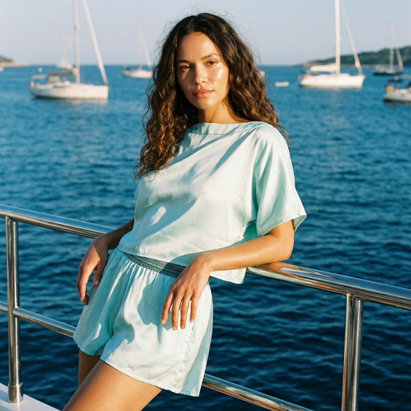 ENSEMBLE SILK SHORTS & SHIRT | POOL CLOSET