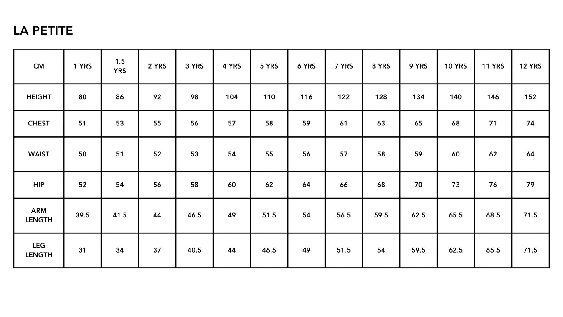 Children size guide
